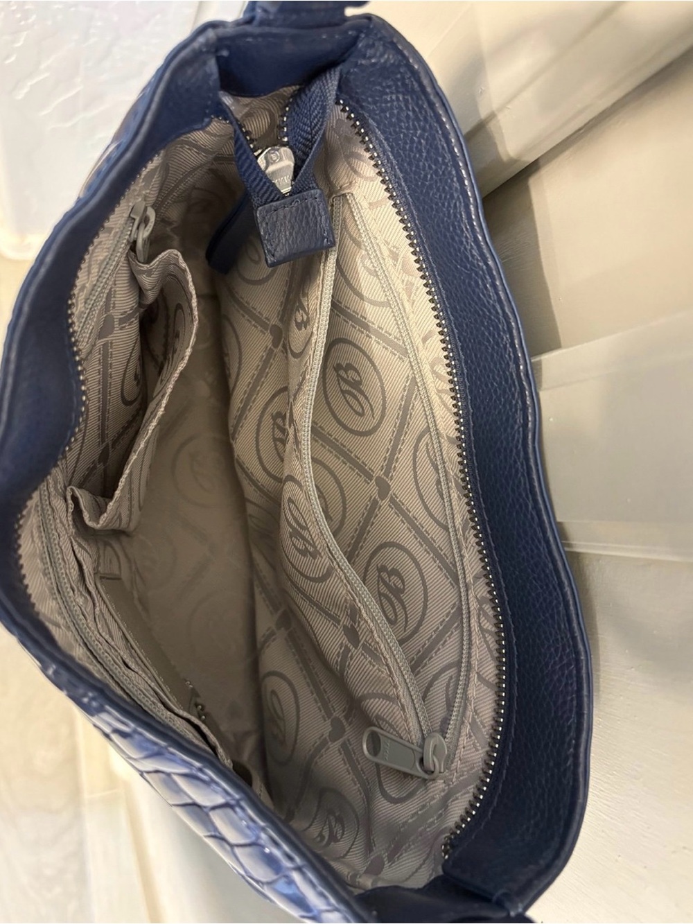 Brighton Blue Croc-Embossed Patent Leather Shoulder Bag - Picture 3 of 5